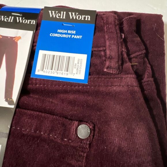 NWT WELL WORN Corduroy Pants Women’s 10 Burgundy High Rise Straight Leg Stretch - Picture 2 of 8